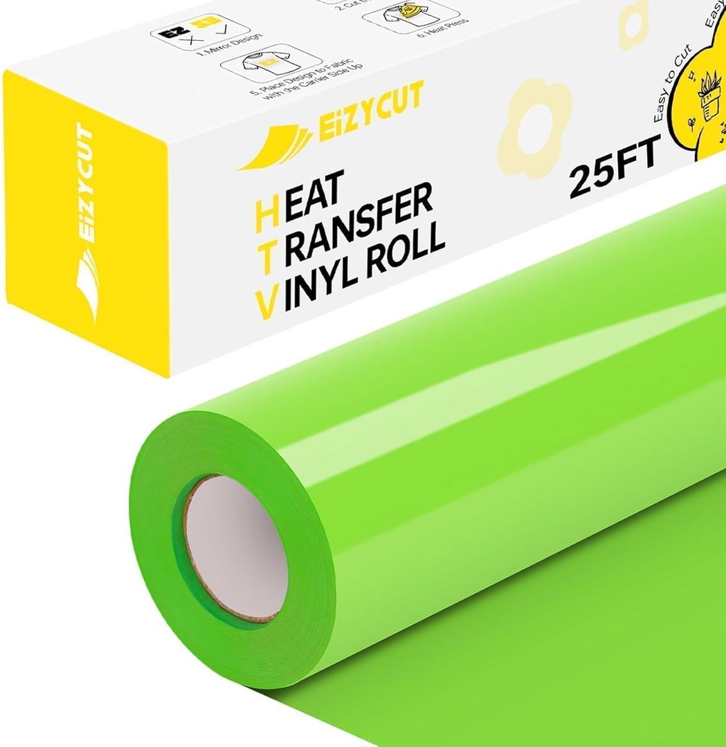 Green HTV Heat Transfer Vinyl - Eizycut 12" x 25FT Easy to Cut & Weed Green Iron on Vinyl Roll for T Shirts, Fabrics & DIY Projects, HTV Vinyl Compatible with All Cutting Machines, Apple Green