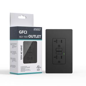 BSEED GFCI Outlet 20 Amp, Self-Test GFI Electrical Outlet with LED Indicator, Weather & Tamper Resistant GFCI Receptacle, Ground Fault Circuit Interrupters with Wall Plate, UL Listed, Black (20Amp-1 Pack)