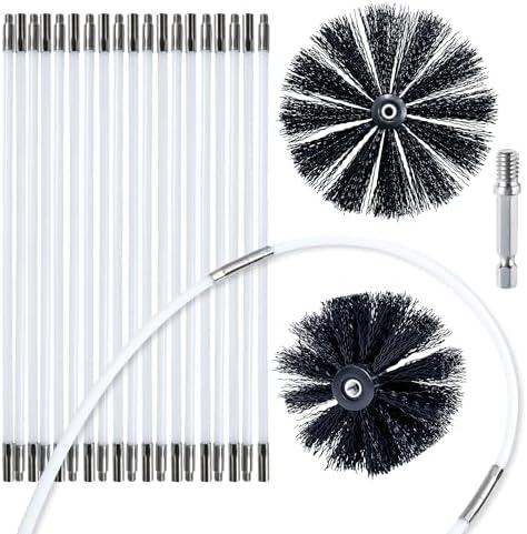 HOKLNUSE Dryer Vent Cleaner Kit Chimney Sweep Cleaning Tools Pellet Stove Cleaner Kit Air Dryer Duct Fireplace Brushes for Easy Lint Cleaning with 4" and 6" Brush Heads (Heavy Duty, 25Feet)