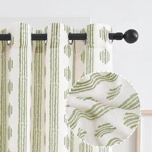 Melodieux Boho Striped Pattern Linen Textured Sheer Curtains for Bedroom, Living Room Light Filtering Grommet Window Curtain Drapes, 42 by 84 Inch, Sage on Beige(2 Panels)