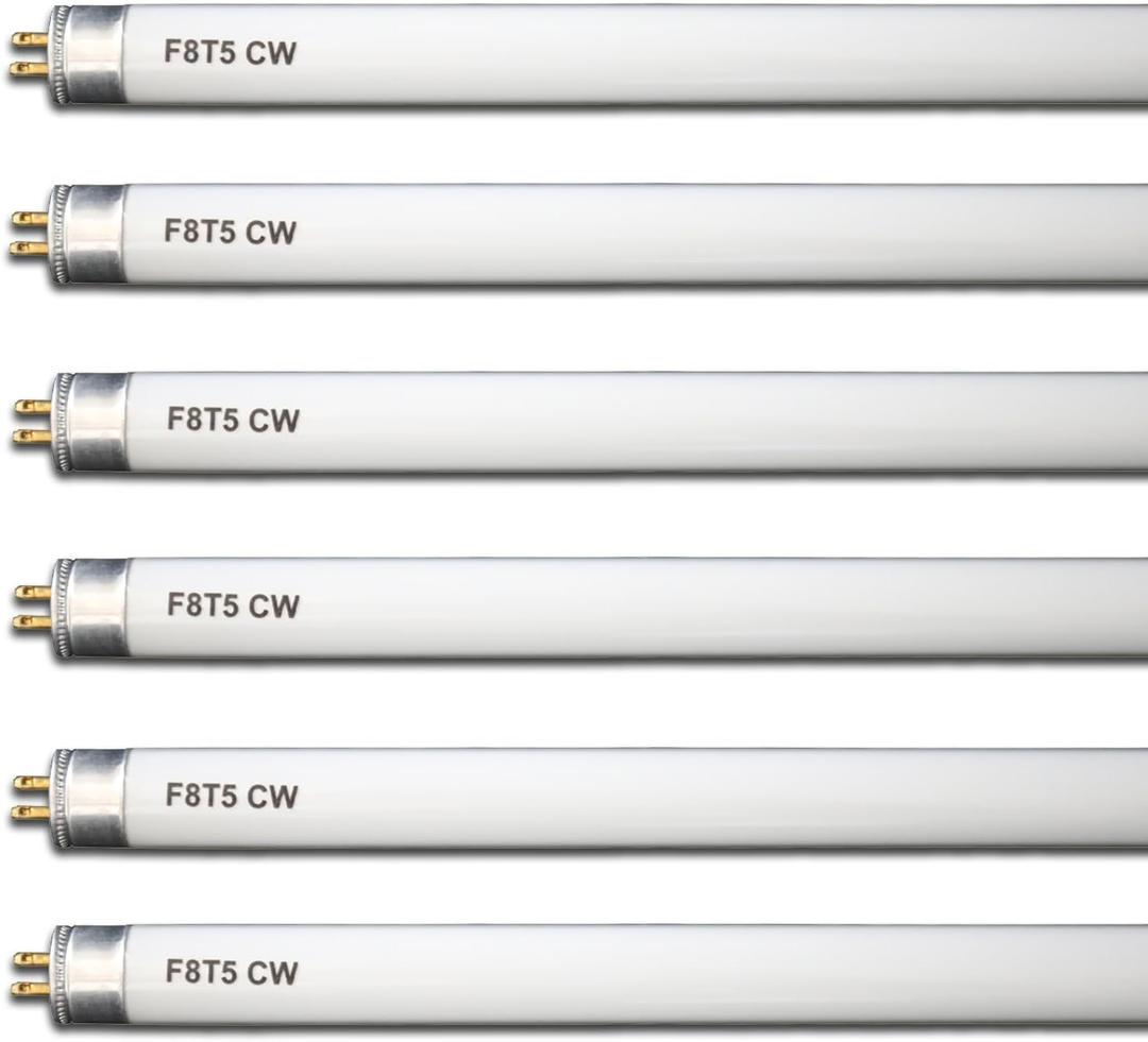 (6 Pack) F8T5/CW 4100K 12 Linear Fluorescent Light Bulb, 8W Cool White T5 Tube, G5 Mini Bi Pins Base Replacement for Under Cabinet Light, RV, Closet