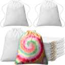 Saintrygo 60 Pcs Tie Dye Drawstring Bags Cotton Sublimation Blank Backpack Bulk Tie Dye Kits Things for Large Groups, 14"x16"