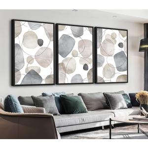 Large Abstract Canvas Wall Art - Geometric Framed Wall Decor Modern Circles and Lines Paintings Light Colors Minimalist Pictures for Living Room Bedroom Office Bathroom 20" X 28" X 3 Panels (20" X 28" X 3pcs Framed, beige)