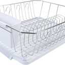 Kitchen Details 3 Piece Dish Rack | Drying Rack, Cutlery Basket & Drainboard Tray | Countertop | Self Draining | Open Wire Design | Chrome | White