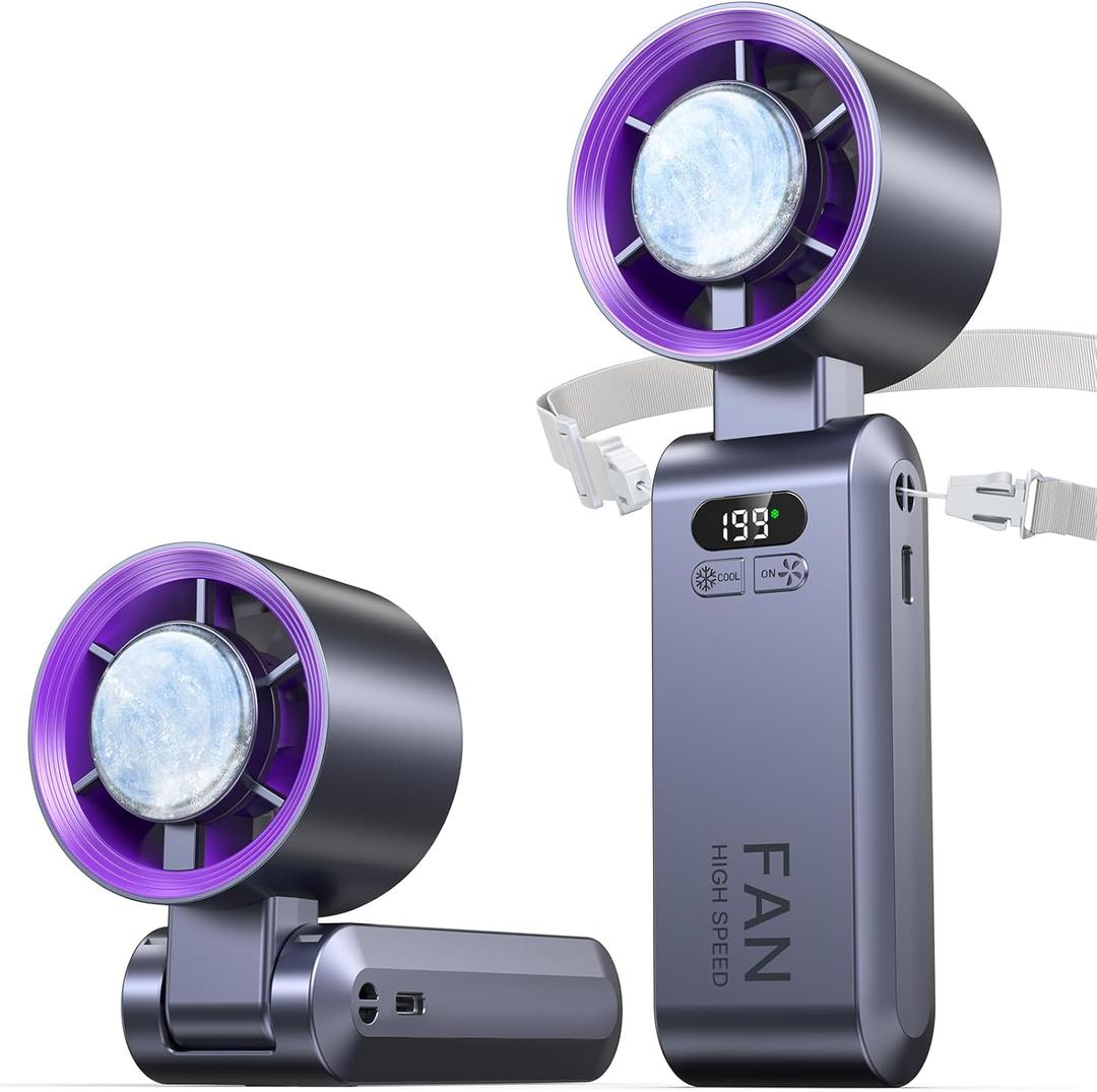 Handheld Portable Fan with Ice Cooler,Speed (1-199) 5500mAh Rechargeable Personal Fan,[20H Cooling Time] Super Mini Yet Powerful [20000 RPM] Small Pocket Fans for Travel/Outdoor/Office,Grey Purple