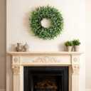 26" Artificial Eucalyptus Wreath with Baby's Breath for Front Door - Faux Eucalyptus Leaves, Fake Spring/Summer Greenery Flowers Wreath for Porch, Farmhouse, Wall, Window Outdoor Decor(White-Green)