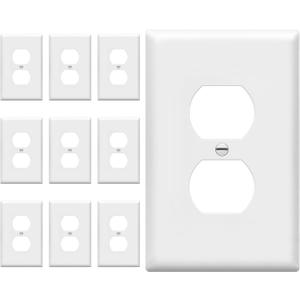 ENERLITES Duplex Receptacle Outlet Wall Plate, Gloss Finish, Midway Size 1-Gang 4.88" x 3.11", Unbreakable Polycarbonate Thermoplastic, UL Listed, 8821M-LA-10PCS, White, 10 Pack