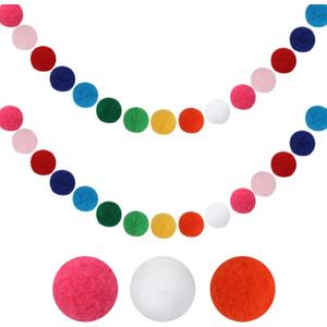 GCQQ Rainbow Pompom Garland 1.2" Large Pom Pom Felt Ball Garlands 16.4 Ft Colorful Pompom Garland for Wall School Photo Prop Classroom Birthday Party Home Christmas Tree Decoration(1.2"/3cm)