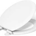 KOHLER Stonewood Quiet-Close Round Toilet Seat, Slow Close Design, Durable Wood, Easy Installation, Universal Fit, White Finish, K-20467-0