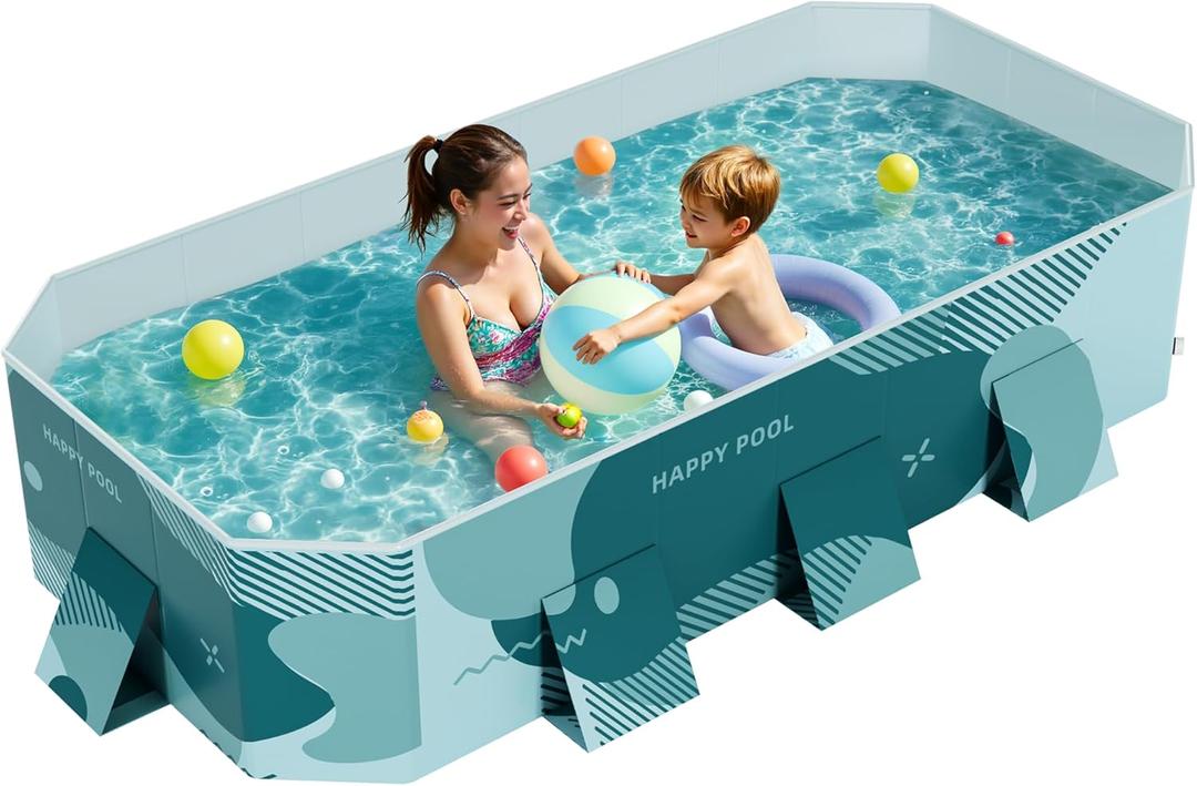 Flamaker Above Ground Pool Foldable Non-Inflatable with 3 drains Outdoor Swimming Pool with Hard Plastic Shell Portable Pool for Backyard Garden(Light Green, 100" x 52.76" x 19.88")