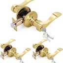 Wave Style Door Lever Keyed Entry Door Handle with Lock, 3 Pack Wholesale Keyed-NOT-Alike Entrance Lever, Reversible for Left/Right Handed for Office or Front Door with Polished Brass Finish