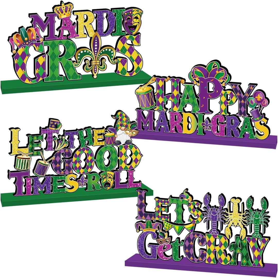 4Psc Mardi Gras Decorations Wooden Table Centerpieces Mardi Gras Table Decorations Masquerade Party Decor for New Orleans Carnival Celebration