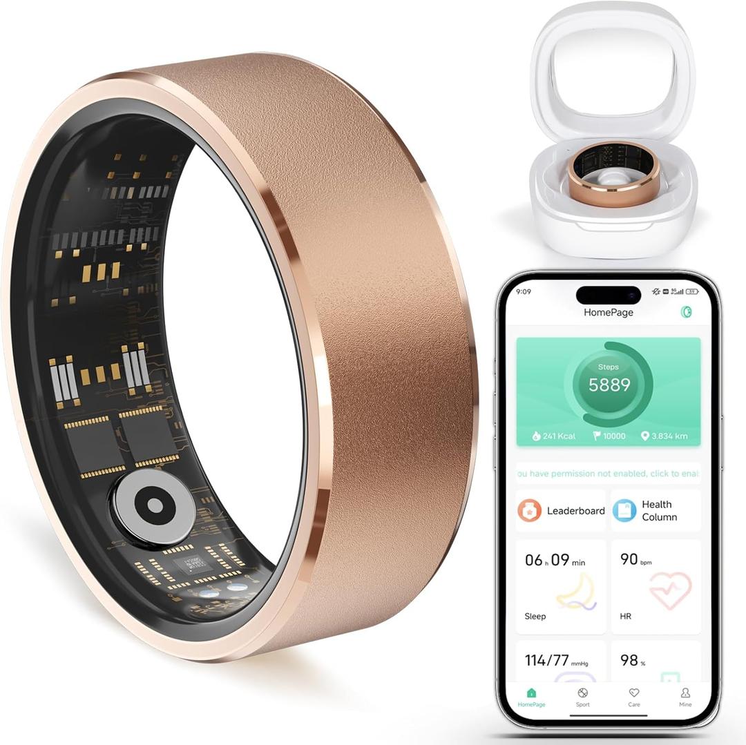 Smart Ring for Women and Men  Fitness & Health Smart Ring with Heart Rate and Sleep Tracking  Waterproof Activity & Wellness Ring Compatible with iPhone and Android (10#(19.8mm), Rose Gold)