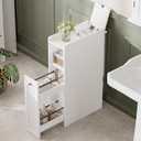 ChooChoo Small Bathroom Storage Cabinet, Narrow Slim Bathroom Organizer with Slide Out Drawer Storage, Toilet Paper Holder, for Small Spaces, White