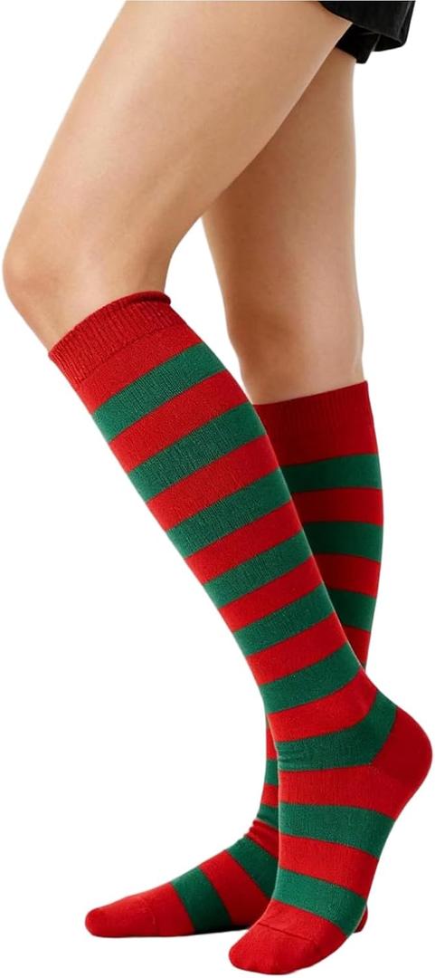 Knee high socks for women outdoor Sport striped mid tube socks Running Baseball (Green)