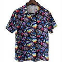 PAODIKUAI Men's Printed Shirt Button Down Short Sleeve Cute Mushroom Hawaiian Shirt, S