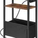HOOBRO Small Narrow Side Table, Skinny End Table with Charging Station, Extra Slim Nightstand with Storage for Small Spaces, Thin End Table for Living Room, Rustic Brown and Black BF125UBZ01