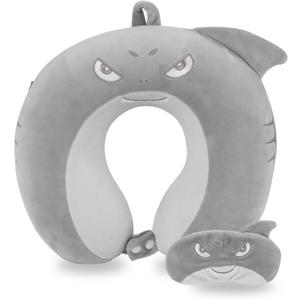 Travel Pillow, Kids Travel Pillow with Sleep Eye Mask Soft Memory Foam Kids Neck Pillow for Boys & Girls, Travel Accessories for Car Airplane Traveling - Shark