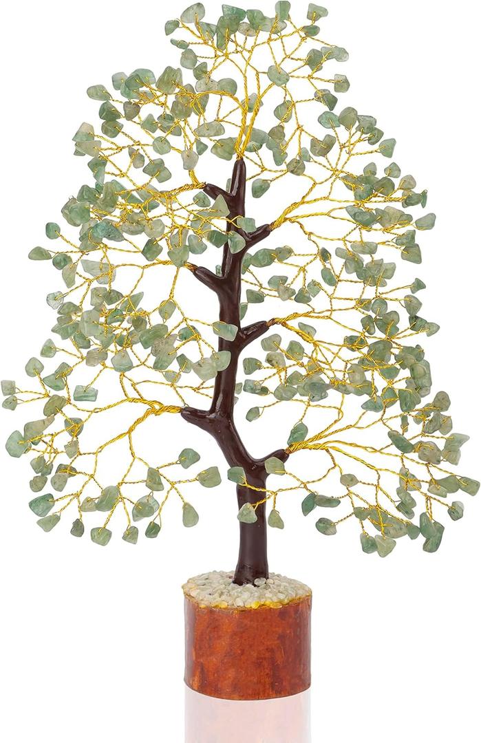 Green Jade Chakra Tree of Life Crystal Tree for Positive Energy, Feng Shui Home Decor - Handmade Gemstone Tree, Money Tree Bonsai - Green Healing Crystals, Wealth & Good Luck Stones Spiritual Gift (Green Jade (Golden Wire))