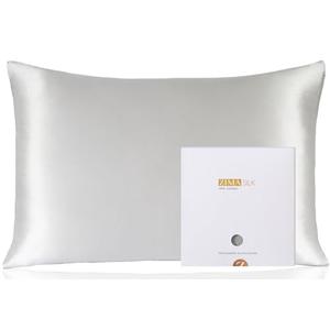 ZIMASILK 100% Pure Mulberry Silk Pillowcase for Hair and Skin Health,Soft and Smooth,Both Sides Premium Grade 6A Silk,600 Thread Count,with Hidden Zipper,1pc(Standard 20''x26'',Light Grey)