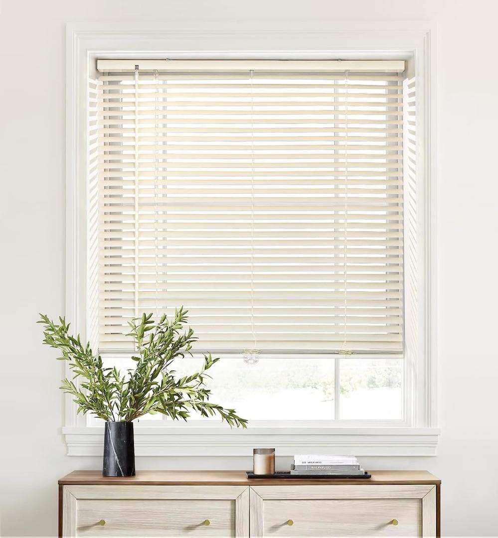 LazBlinds Cordless 1" Aluminum Horizontal Mini Blinds, Light Filtering Blinds for Windows, Blinds & Shades for Window Size 37'' W x 48'' H, Cream