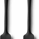 2-Pack Silicone Small Jar Spatulas with Long Handle, Upgraded Heat Resistant Spatula for Non Stick Cookware, Seamless Design, Stainless Steel Core, BPA Free Spoonula, Black