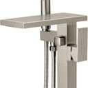 Hoimpro Freestanding Bathtub Faucet Waterfall Tub Filler Brushed Nickel Floor Mount Brass Single Handle Bathroom Tub Faucets with 2 Function Hand Shower Wand