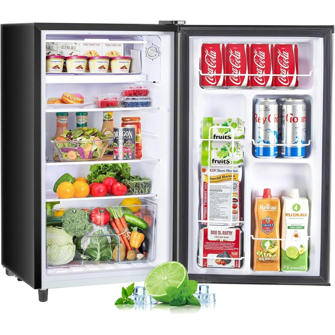 Mini Fridge for Bedroom 3.2 Cu.Ft Small Refrigerator with Freezer for Dorm Office, Compact Single Door Adjustable Thermostat Low Noise,Black