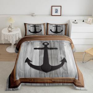 Feelyou Anchor Decor Comforter Set Twin Size Nautical Themed Bedding Set for Boys Girls Teens Ocean Comforter Sea Adventure Duvet Set Gray Quilt Set