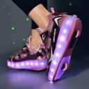 Roller Skate Shoes for Boys and Girls Kids LED Light Up Fashion Sneakers with Rechargeable and Detachable Wheels The Gift for Party Birthday Christmas Day (12.5 Little Kid, Pink623)
