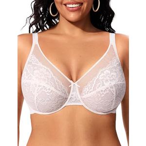 ProKloud Minimizer Bras for Women Full Coverage Supportive Plus Size Unlined Lace Underwire Bra White, 40 D