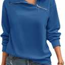 Womens Zipper Sweatshirt Turtleneck Long Sleeve Pullover Casual Loose Sweatshirts Top T Shirts (Blue, L)