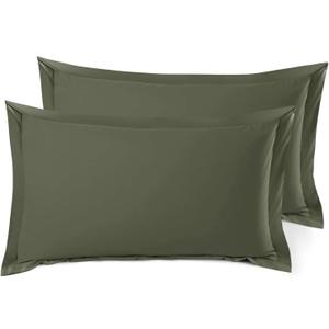 Nestl Soft Pillow Shams Set of 2 - Double Brushed Microfiber Pillow Covers - Hotel Style Premium Bed Pillow Cases, with 1.5 Decorative Flange, King 20"x36" - Olive Green