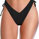 SHEKINI Women's Bikini Bottom V Cheeky High Cut Thong Tie Side Swimsuit Bottom Brazilian Swim Bottom (Black, M)