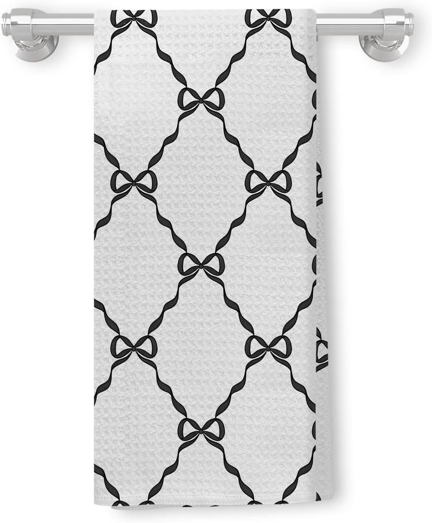 Black Coquette Bow Knot Kitchen Towels, Preppy Hand Towels for Bathroom Decor, 16x24 Inch