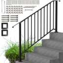 Outdoor Stair Handrails, 5 Steps Black Wrought Iron Railing Kits for Concrete or Wooden Porch Steps