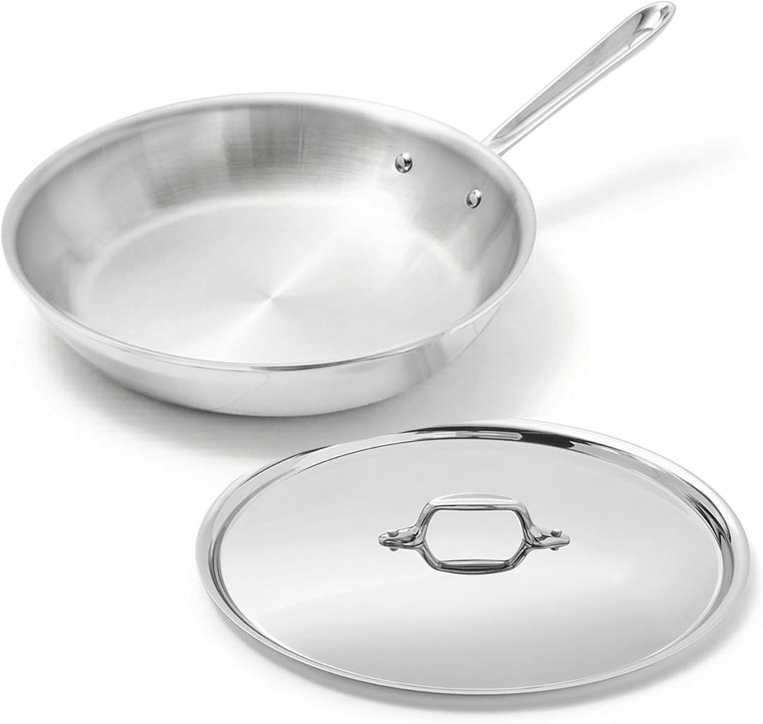 All-Clad D3 Stainless Steel 10 inch Frying Pan Covered- Made in the USA- The Original Bonded Professional Cookware- Oven Safe & Induction Compatible