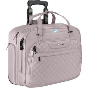 EMPSIGN Rolling Laptop Bag Women with Wheels, Briefcase for Women Fits Up to 15.6 Inch Laptop Briefcase on Wheels, Water-Repellent Overnight Rolling Computer Bag with RFID Pockets, Grey Pink