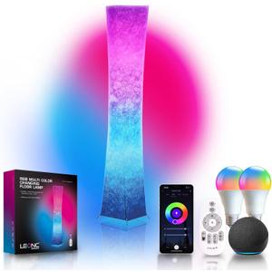 LEONC 61" Soft Light Floor Lamp for Game Room and TV, RGB Color Changing LED, Tyvek Fabric Shade, Smart App Control, Compatible with Alexa & Google Home, Music Sync and Multi Scene Modes,Floor Lamp
