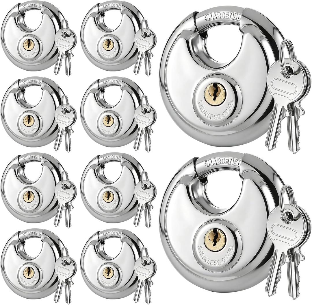 10Pcs Padlocks with 20 Keys, 2-3/4 Inch Wide Body Stainless Steel Heavy Duty Locks Waterproof & Rustproof Lock with 3/8 Inch Shackle for Outdoor Use Storage Unit Sheds Garages