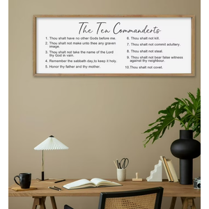YWMZYKJGS The 10 Commandments Bible Verse Wall Art Decor 40"×15" Christian Ten commandments God Jesus Prayer Religious Saying Sign Rustic Inspirational Catholic Scripture Wood Framed Hanging (Wood)