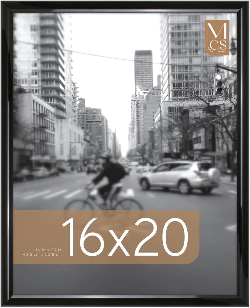 MCS Trendsetter 16x20 Poster Frame Black High-Gloss, Vertical & Horizontal Wall Hanging Large Picture Frame for Photos, Posters & Art Prints (1-Pack)