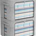 FHSQX 2 Pack Clear Window Storage Bins - Large Stackable Linen Fabric Storage for Clothes Foldable Container Organizer Set with Carrying Handles (Light Gray, 15.7x 11.8x 11.7 Inch)