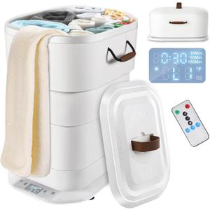 Large Towel Warmer for Bathroom - 27L Foldable Towel Warmer Bucket with LCD Display & Remote Control, Auto Shut Off, Fits Up to Two 40"X70" Oversized Towels, Bathrobes, Blankets, and More