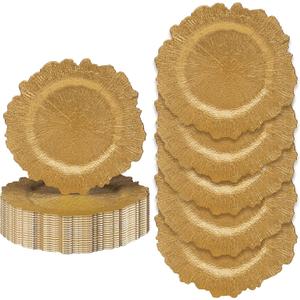 JEVERGN 24 Pack Gold Charger Plates, 13'' Reef Chargers for Dinner Plates, Gold Plate Chargers Set of 24, Round Plastic Charger for Wedding, Party Event, Dinner, Table Setting