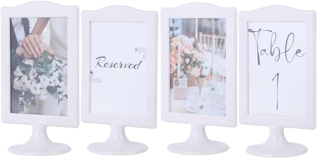 Double Sided Standing Picture Frames 4x6 White Photo Frames Two Sided Plastic Display Picture Frames for Table Numbers, Wedding, Birthday, Graduation - 4 Pack