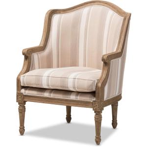 Baxton Studio Striped Charlemagne Traditional French Accent Chair, Oak Brown