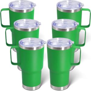 20 oz Tumbler with Handle and Lid, Stainless Steel Tumbler Insulated Travel Coffee Mug, Spill Proof Double Wall Vacuum Tumbler Cup Keep Drink Hot & Cold, Green, 6 Pack