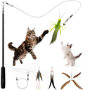 uahpet Natural Feather Cat Toy, Interactive Wand Toy for Indoor Kittens, 60inch Long Cat Fishing Pole Toy for Exercising and Playing, 4Pcs Different Refills and 2Pcs Premium String