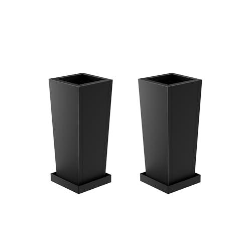 Toriexon Metal Tall Outdoor Planters Set of 2, 18 inch Durable Tall Planters with Rust-Proof Coating & Drainage Insert Shelve & Trays, Black Outdoor Planters for Porch, Garden, Patio, Yard